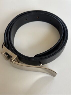 Mexx Black Leather Belt with Polished Silver Sculpted Buckle Small